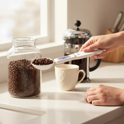 Coffee measuring with digital spoon scale