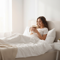 Woman with blender mug - neutral drink color