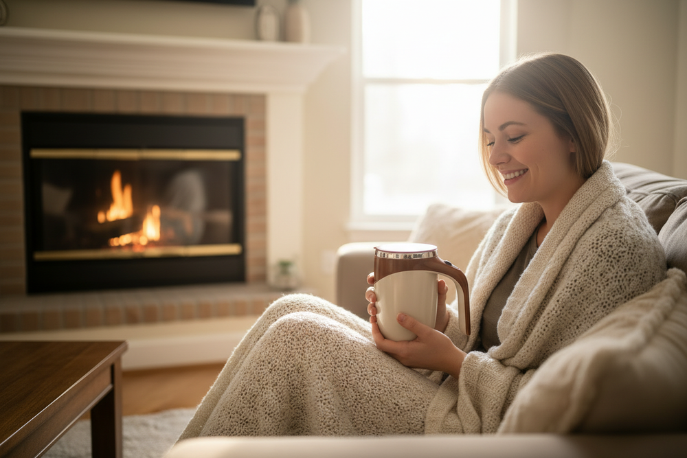 Woman with brown cup blender